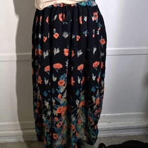 Pre-owned Floral Black Maxi Skirt One Size Fits All